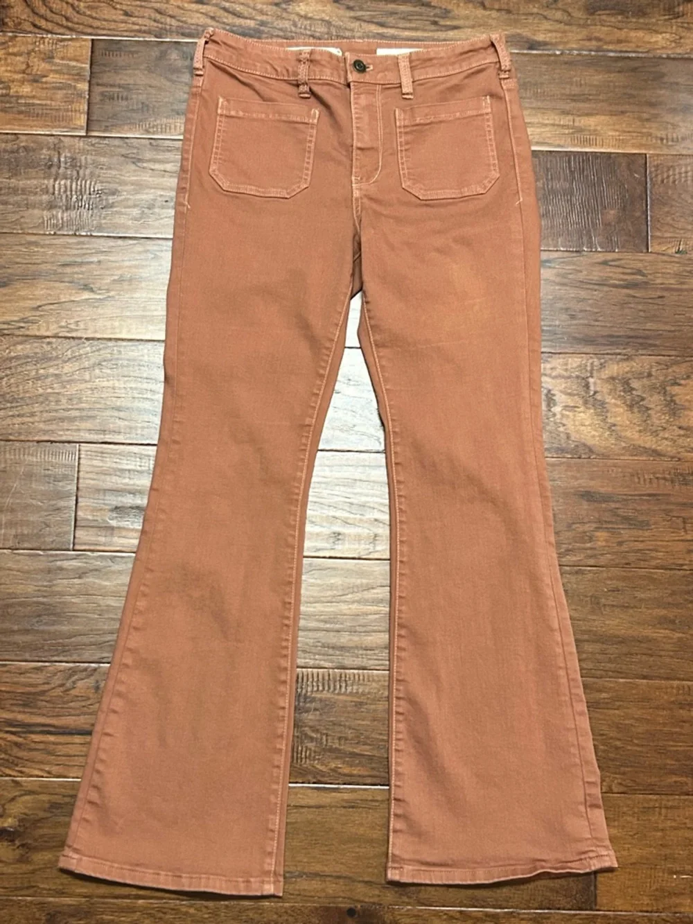 Pilcro Anthropologie High Rise Bootcut Jeans Rust Brown Size 27 Patch Pocket - Picture 5 of 9